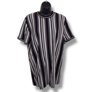 XL Grey Black White Striped Tee Womens Short Sleeve Cotton